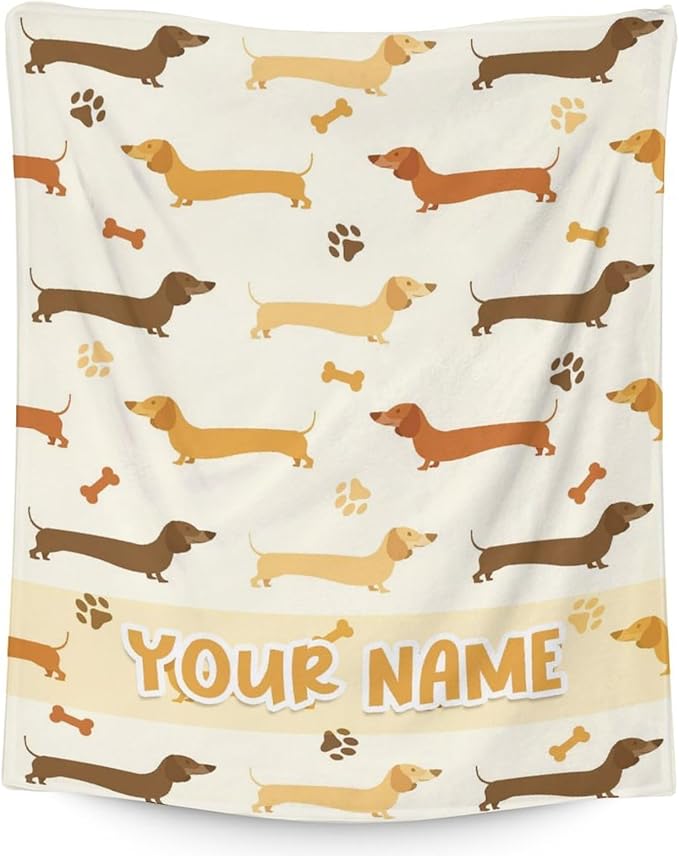 Custom Dachshund Throw Blanket for Teen - 50x60 Inches Throw Size - Soft Fluffy Cozy Blankets Gift - Beige Cute Blanket Throws for Living Room Decorative
