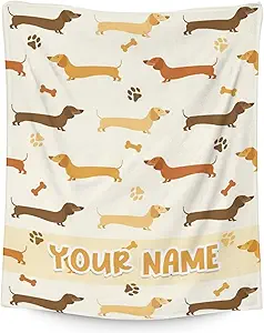 Custom Dachshund Throw Blanket for Teen - 50x60 Inches Throw Size - Soft Fluffy Cozy Blankets Gift - Beige Cute Blanket Throws for Living Room Decorative