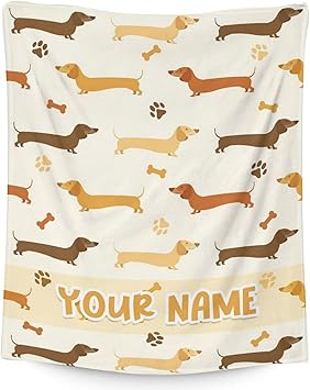 Custom Dachshund Throw Blanket for Teen - 50x60 Inches Throw Size - Soft Fluffy Cozy Blankets Gift - Beige Cute Blanket Throws for Living Room Decorative