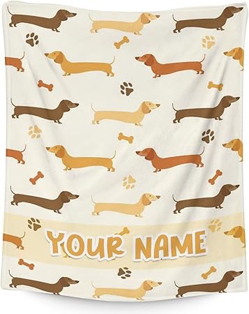 Custom Dachshund Throw Blanket for Teen - 50x60 Inches Throw Size - Soft Fluffy Cozy Blankets Gift - Beige Cute Blanket Throws for Living Room Decorative