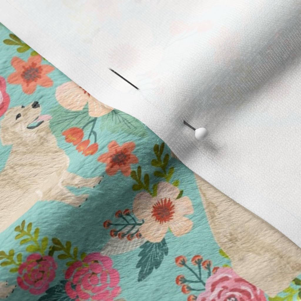 Spoonflower Fabric - Golden Retriever Dog Dogs Florals Flowers Cute Nursery Girls Pastel Printed on Minky Fabric by The Yard - Sewing Baby Blankets Quilt Backing Plush