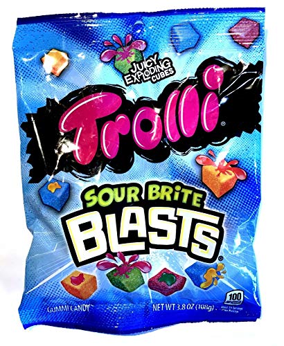 Trolli (1) Bag Sour Brite Blasts Juicy Exploding Cubes Gummi Candy - Strawberry Mango, Apple Watermelon, Cherry Lime & Blue Raspberry Lemon flavors - 3.8 oz