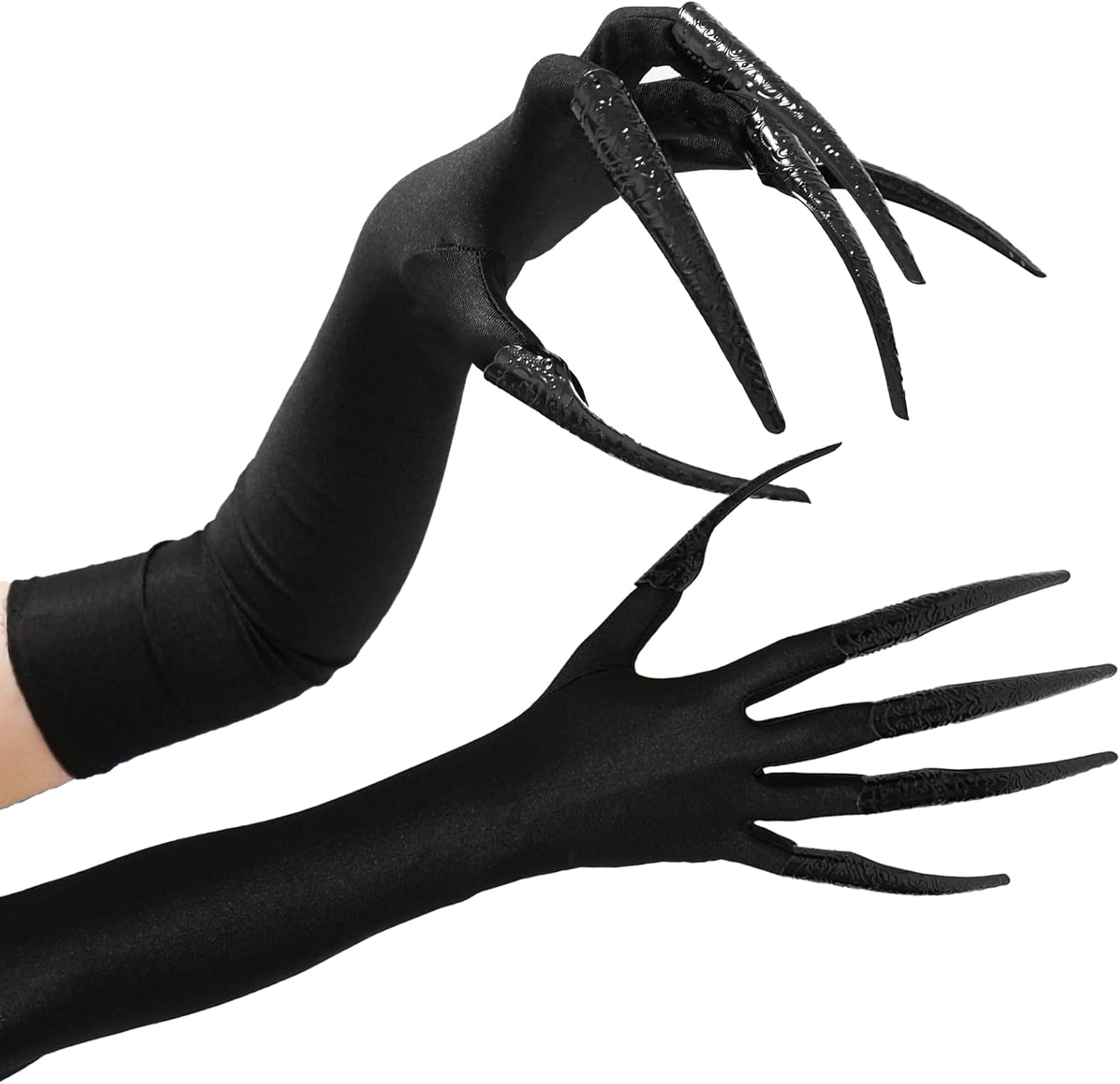 FUEAWIM Black Claw Gloves with Nails for Halloween Scary Witch Vampire Cat Costume Accessories