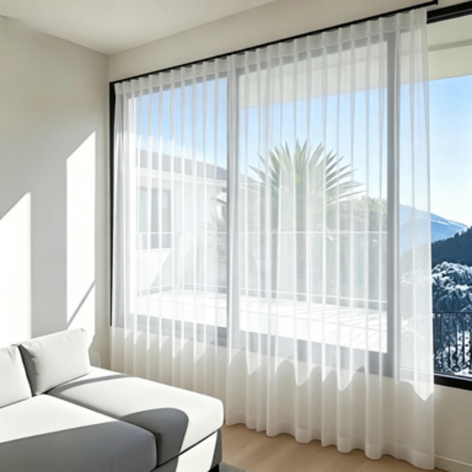 Feijdon White Sheer Tie-Top Window 145 X 195 Cm Protect Privacy Curtain Sheers Sheer Curtains – Energy-Saving Privacy Panels With Uv Light For Living Room Bedroom,