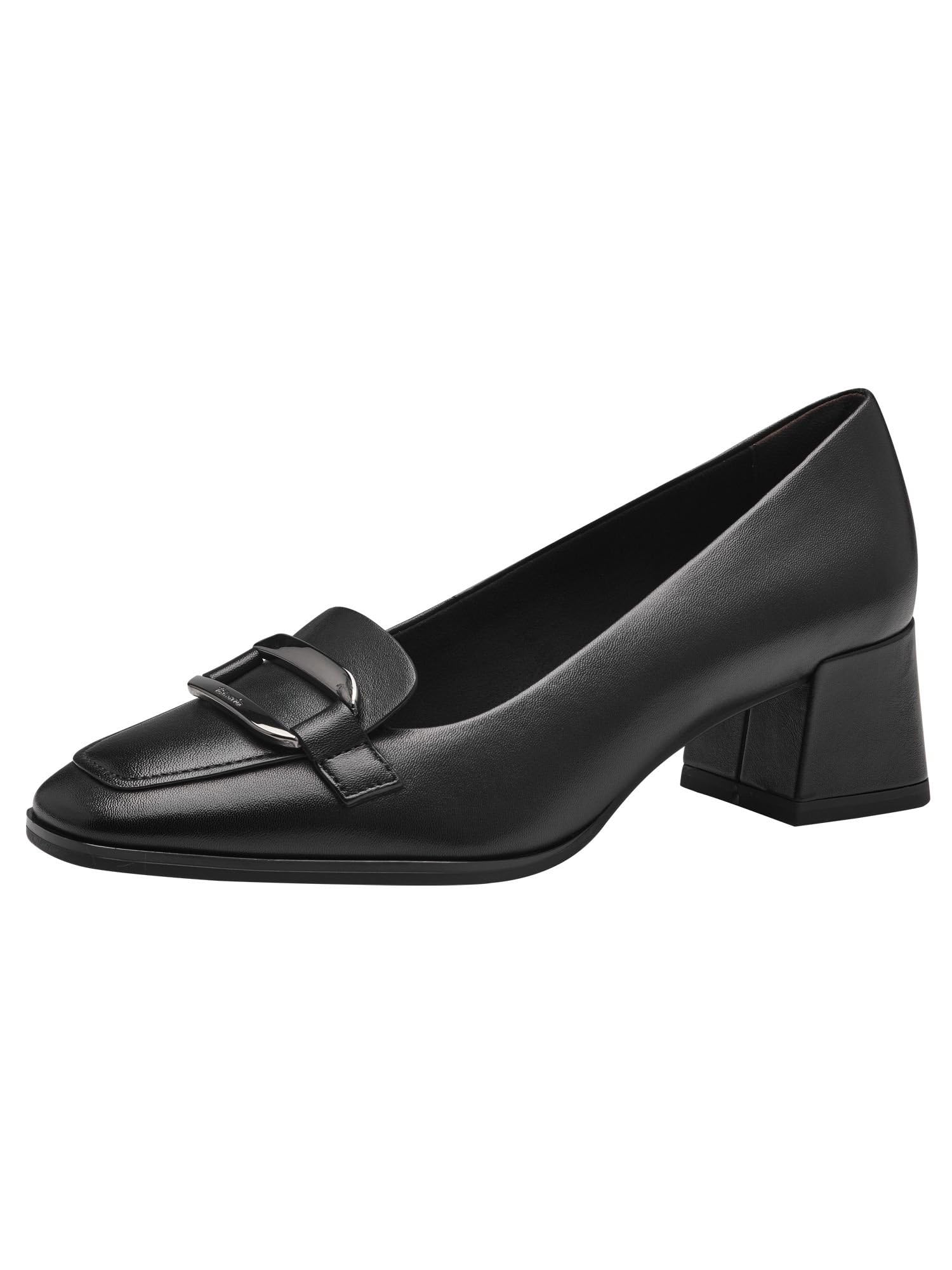 Tamaris Women's Leather Block Heel Court Shoes, Black, 6 UK