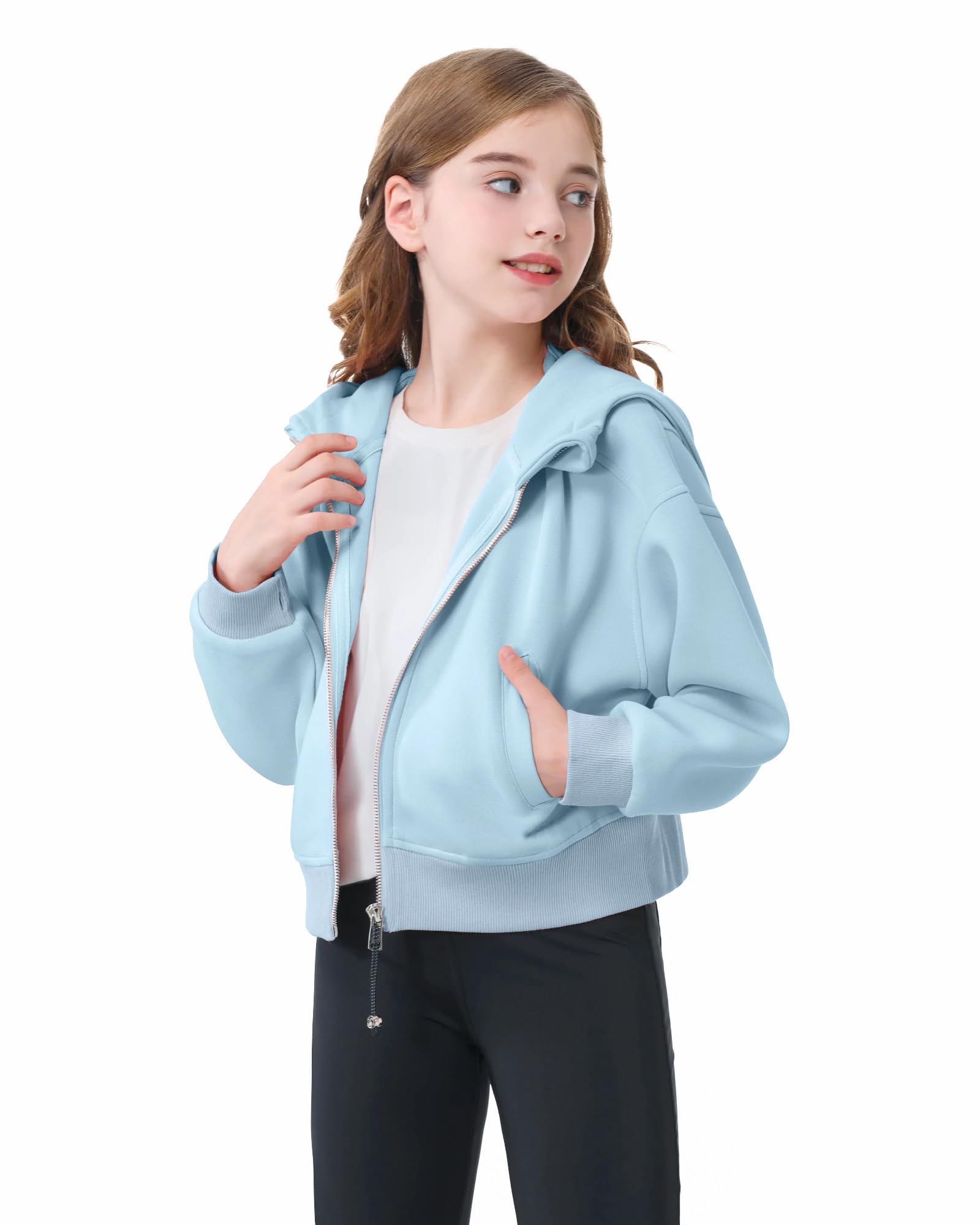 Rolanko Sudadera con Capucha y Cremallera para Niñas, Chaqueta con Capucha de Manga Larga Sudadera con Bolsillos para Niños de 6 a 15 Años