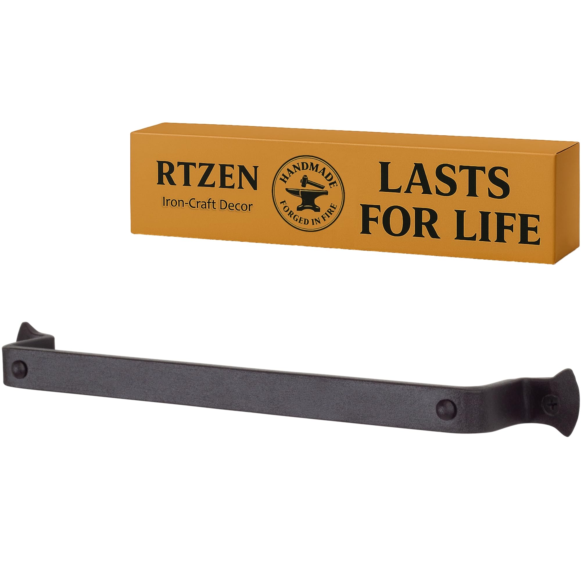 RTZEN Rustic-Modern Wrought Iron Hand Towel Holder | Decorative 12" Rot Towel Bar Rack for Kitchen, Bathroom etc. | Fancy Wall Mount Dish Towel Rod Hanger | Metal Handmade Décor | Easy Installation