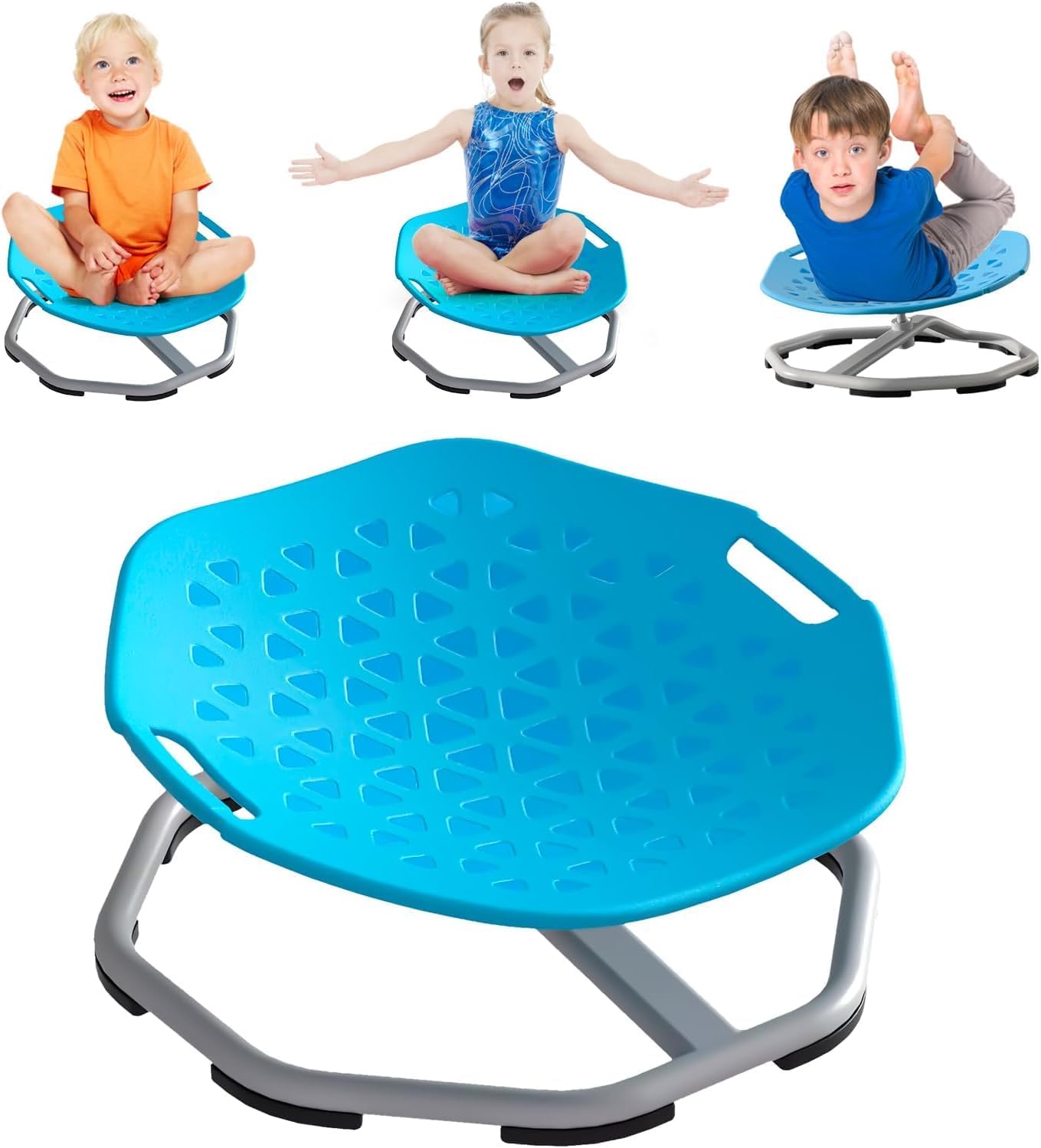 Sensory Swivel Chair for Kids & Teens, 220lbs Capacity 360° Spinning Wobble Chair with Handles & Non-Slip Base, ADHD Training Seat for Balance & Vestibular Focus, Autism Integration Furniture, Blue-image-19
