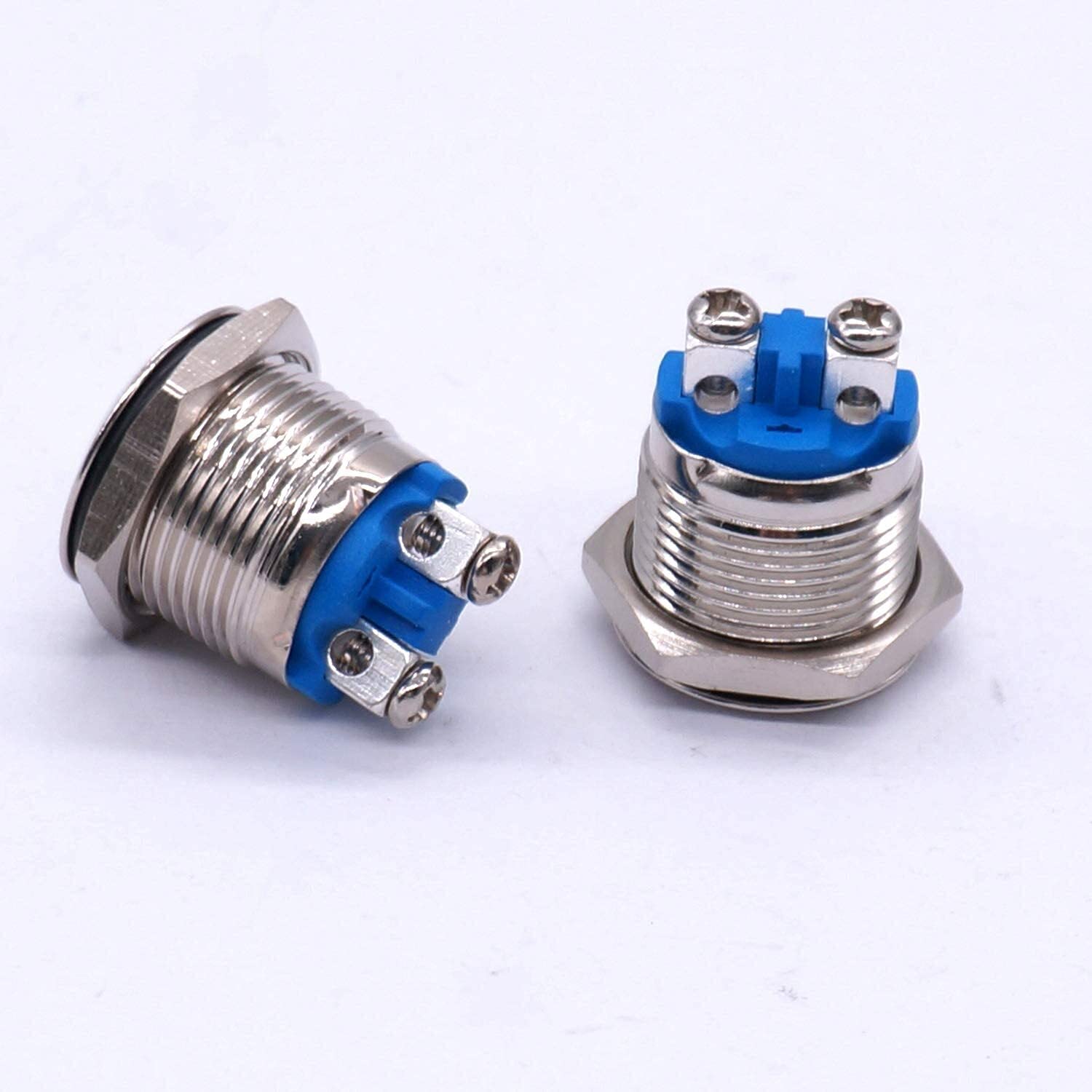 2 pezzi 19 mm 3/4" nero metallo momentaneo interruttore a pulsante 1NO SPST 3A/12-250V (colore : argento)