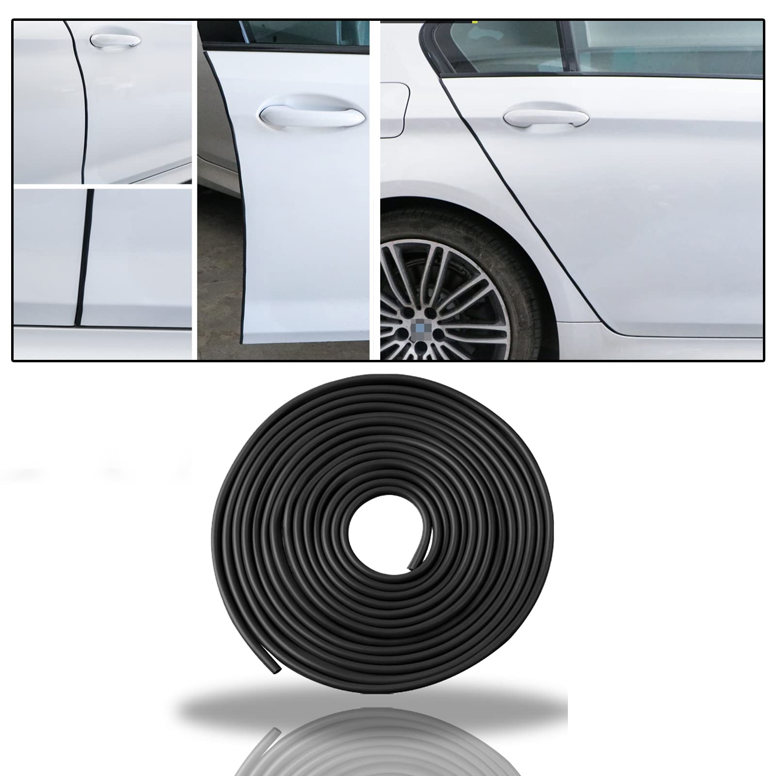Miytsya 1 PC Car Door Edge Decorative Strips, 10M/32FT Universal Car Doors Rubber Seal Protector, Edge Scratch Protector Strip, Suitable for Cars, Doors, Windows (Black)