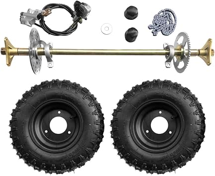 740 مم 29 بوصة Go Kart Rear Axle Assembly Complete Wheel Hub Kit & 13 * 5-6 إطارات عجلات مع مجموعة حافة ومكابح وسلسلة T8F مناسبة لـ DIY Go Kart Quad ، Trike, دراجات الانجراف