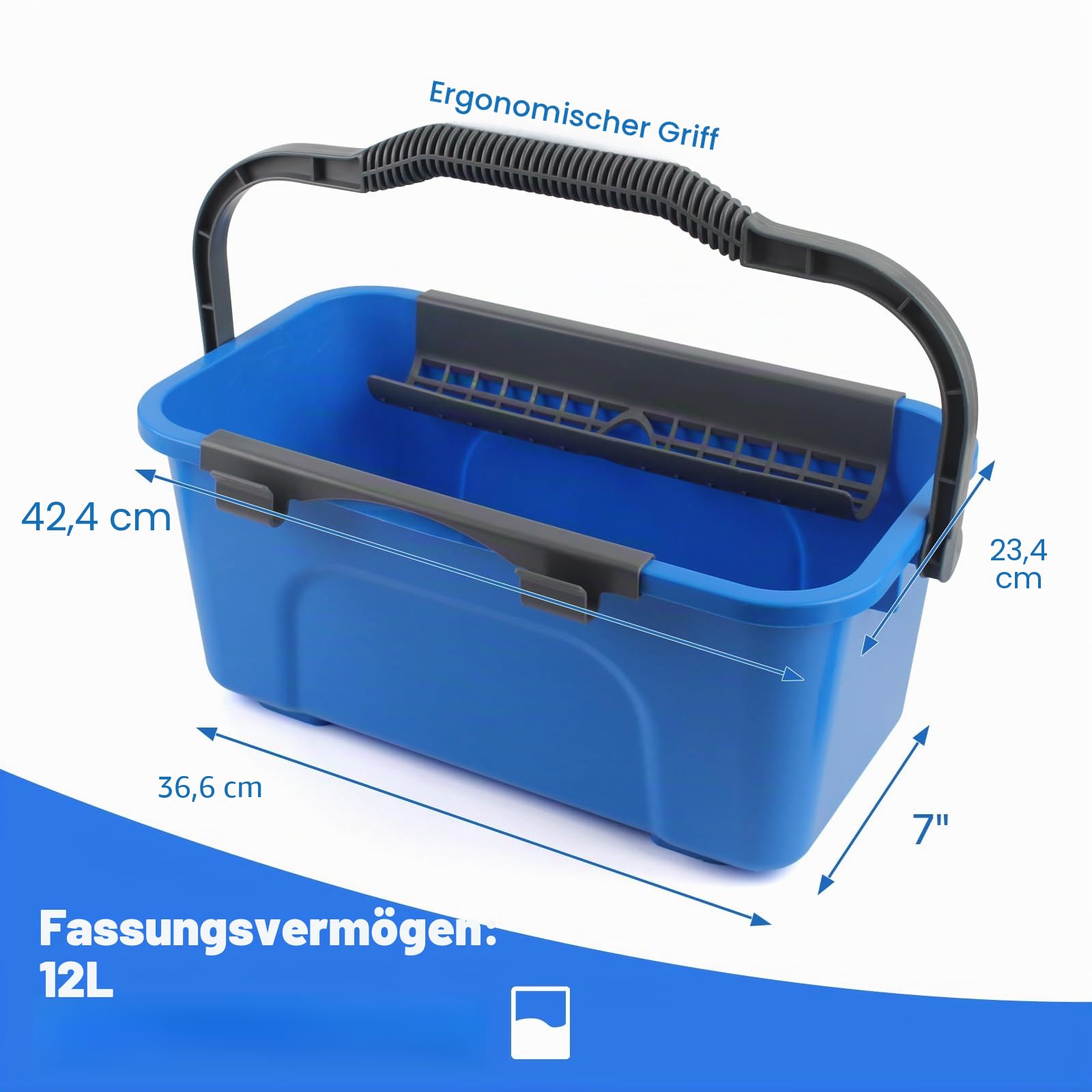 Fensterreiniger Set mit Putzeimer 12L, 35cm Fensterabzieher & 38cm Fenster Einwascher mit 155cm Langem Griff, Profi Fensterputzer Set mit Mikrofasertuch für Haus, Fenster, Glas, Outdoor, Kommerzielle