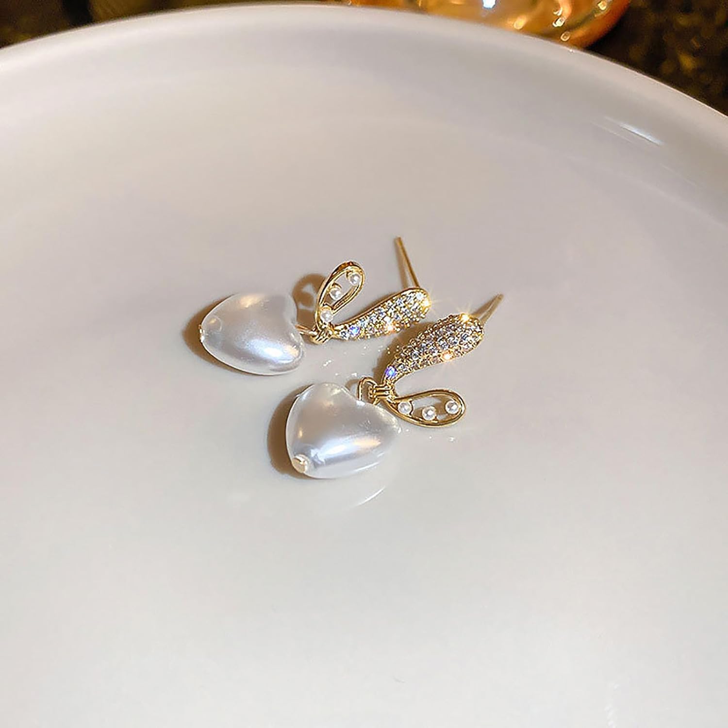 W WEILIRIAN Boho Pearl Drop Earrings Pearl Heart Earrings Crystal Heart Earrings Gold Heart Stud Earrings Pearl Bead Earrings Wedding Pearl Earrings Jewelry for Women - Image 5
