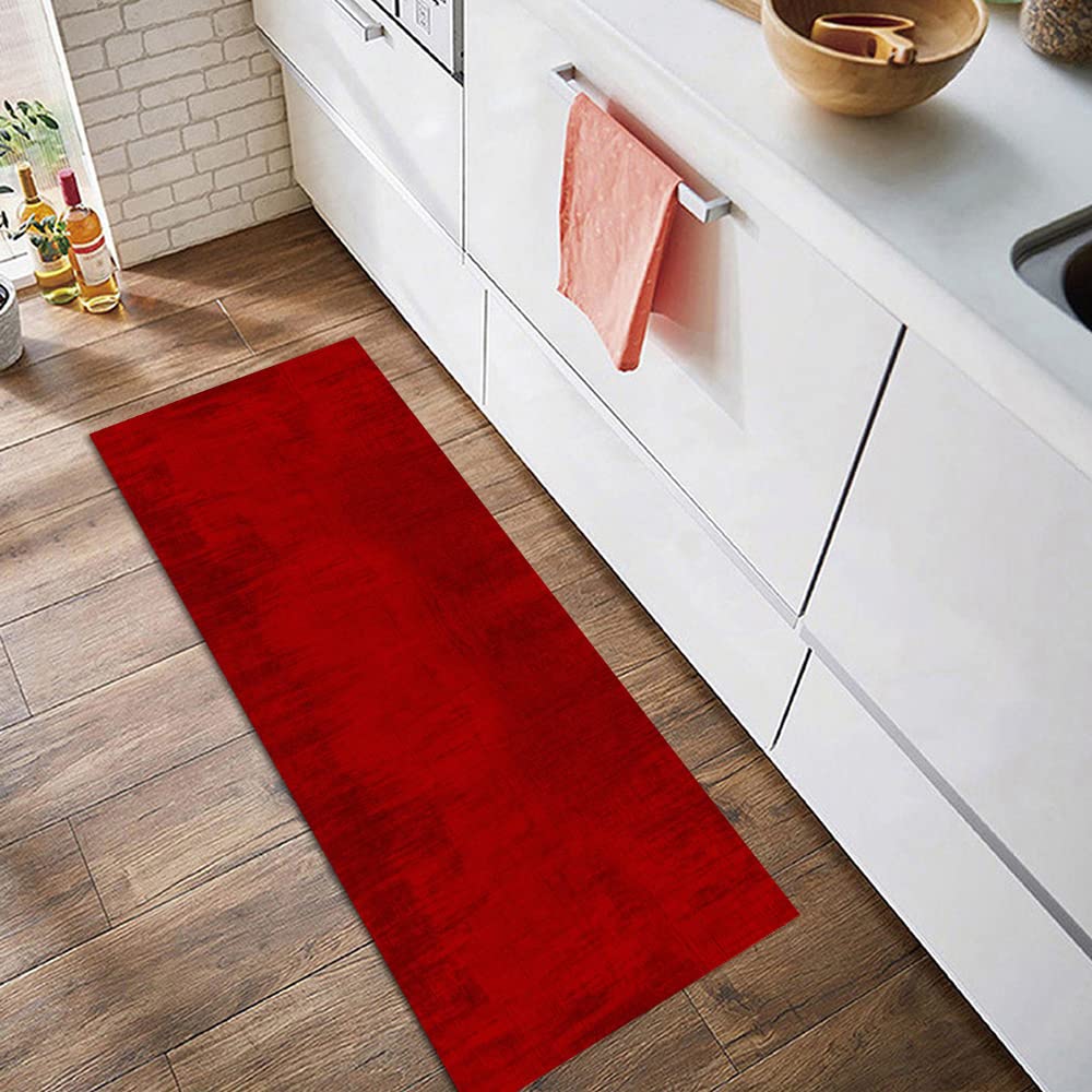 Teppich Läufer Flur Küche rutschfest Waschbar Roter Küchenläufer Lang Abstrakt Korridor -Teppichläufer Küchenteppich Meterware Anpassbar,Rot,110x280cm