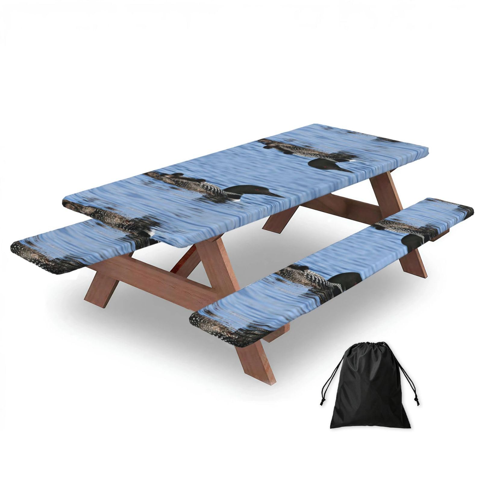 Loon Birds Print 3 Pack Wipeable Picnic Bench Cover And Table Cover Lightweight Table Cloth For Camping Outdoor