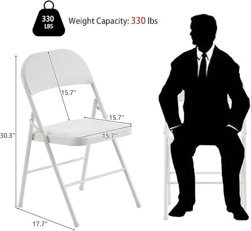 Miniatura 3 de Juego de 4 sillas plegables de escritorio plegables con asientos acolchados, silla de oficina ergonómica, hierro y PVC, sillas de comedor potables