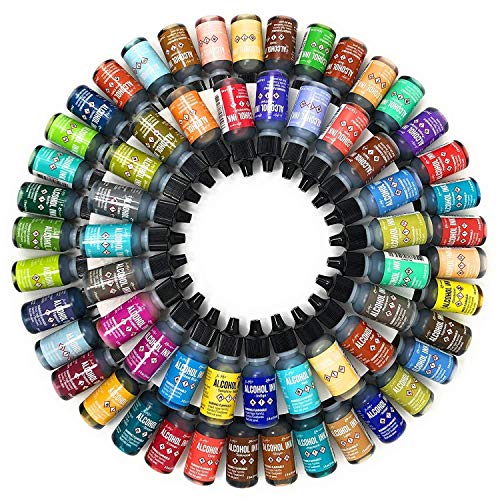 Ultimate Alcohol Ink Bundle, All 60 Ranger Tim Holtz Colors, All 7 Mixatives, 2X Alcohol Ink Storage Tins And 10X Pixiss Alcohol Ink Blending Tools #TOP2