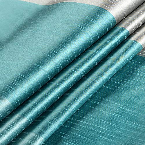 Image of Deco Window Polyester Blackout Striped Opaque Curtains 5 Feet Long Set Of 2, Room Darkening (Eyelet,Turquoise, 5Ft) Opaque Curtains For Bedroom And Living Room