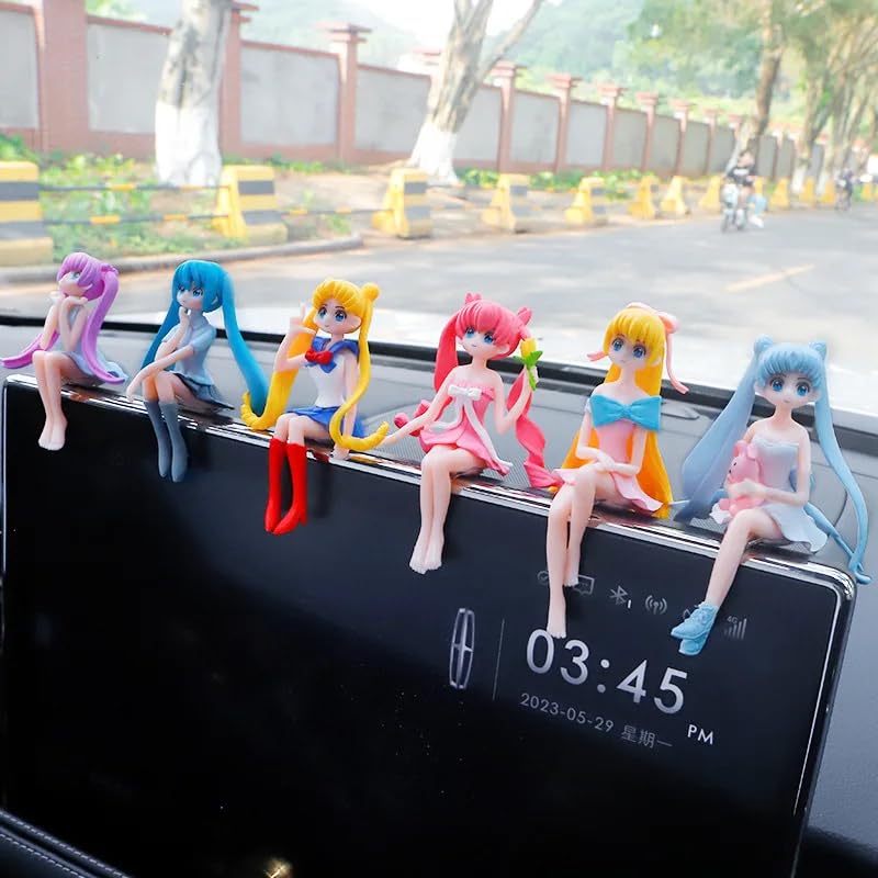Image of YOURKARTS.COM Mini Showpiece Cute Girl Pack of 6 Mini Figurines | Decorative Set for Car Dashboard, Home Decor or Desk Display | Small Cartoon Statues | car Accessories