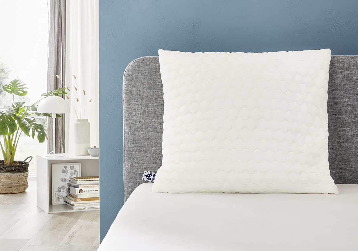 Irisette Merino Kopfkissen 80x80 cm, 100% Schurwollfüllung, klimaregulierend, Baumwoll-Bezug, Öko-Tex, Produziert in Deutschland