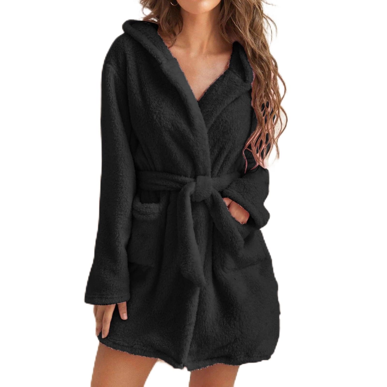 HZBINOZFP 2025 Amazon popular cross-border European and American foreign trade autumn and winter hooded home plush pajamas solid color warm bathrobe women