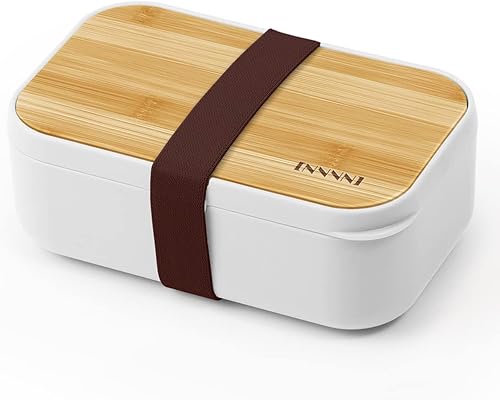 invvni Bento Box - Lonchera japonesa para adultos apta para microondas apta para lavavajillas mujeres niños preparación de comidas bambú pequeña a