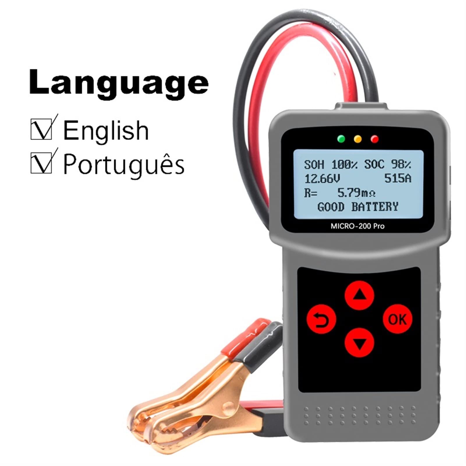 Comprobador Del Probador De BateríA De Coche, Probador de batería de coche Micro200 Pro 12V 40-2000CCA Analizador de batería de plomo ácido Prueba de arranque Herramienta de diagnóstico de prueba de c