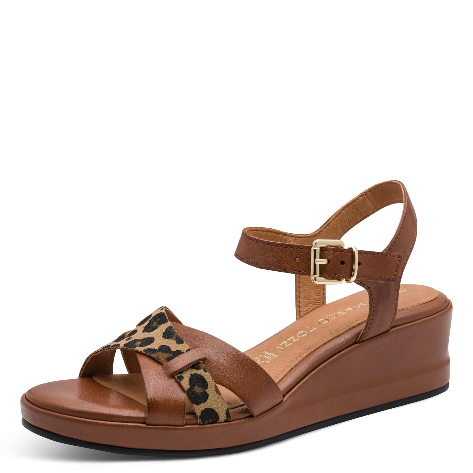 MARCO TOZZI women's sandal soft Feel Me footbed leather soft lining stylish, brown (COGNAC COMB), 8.5 UK