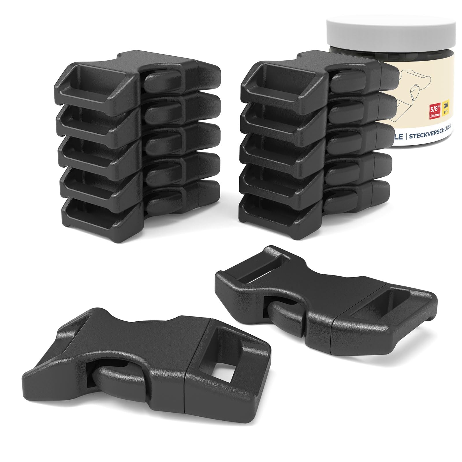Abma Cord Paracord Bracelet Buckles 36pcs x 16mm (5/8") Paracord Buckles Clips Side Release Plastic Buckles for Bracelets, Crafts and DIY