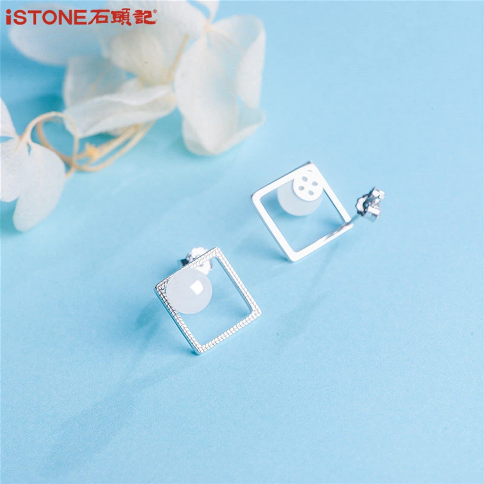 Pendientes Colgantes Damas Pendientes de Moda 925 Sterling Silver Geometry Pendientes de Piedras Preciosas Damas Elegantes Pendientes de Banquete Pendientes Mujeres (Gem Type : Agate)