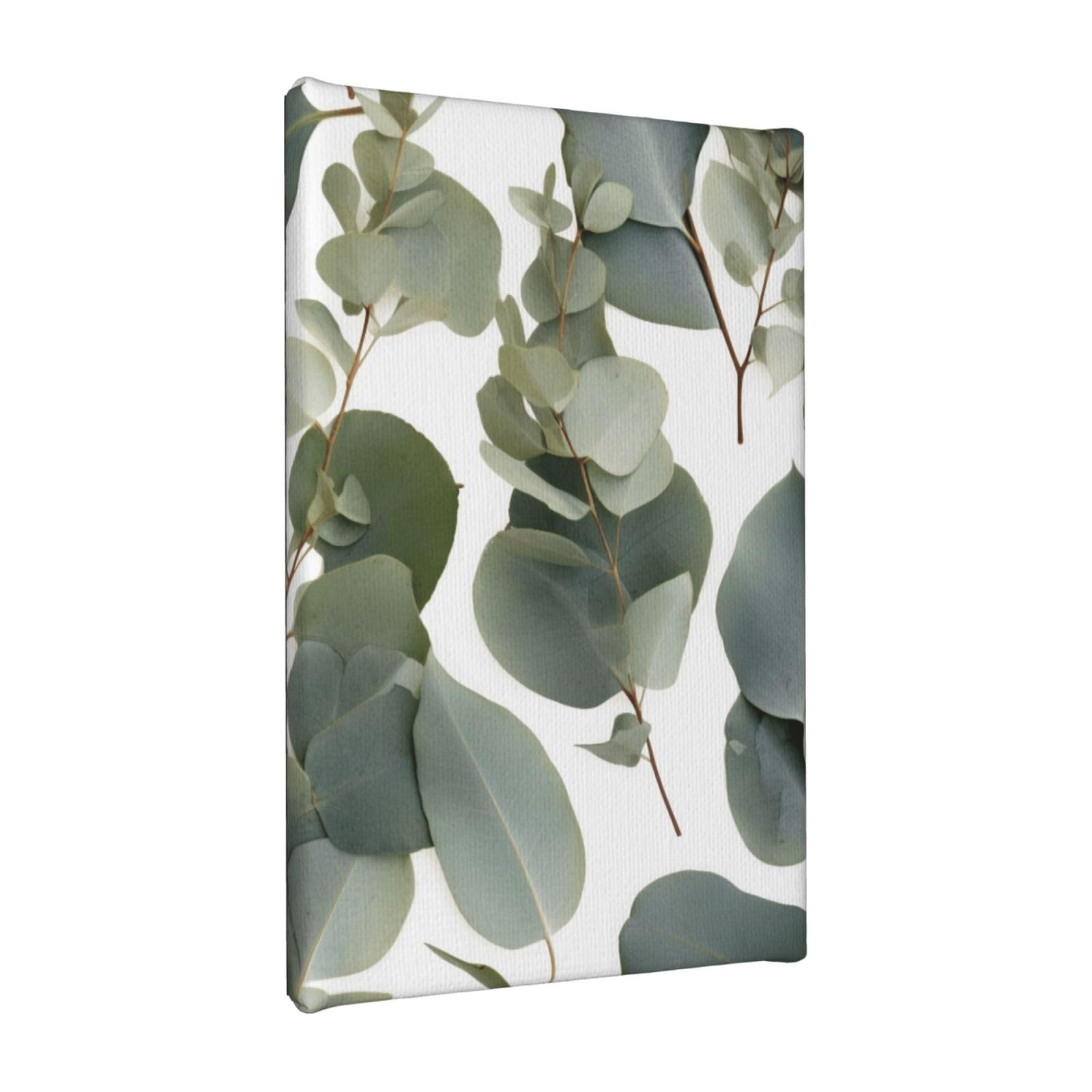YKLJG Eucalyptus Leaves Printed Wall Art Canvas Painting 20x30 CM Wooden Framed Picture Painting Artwork Prints for Bedroom Kitchen Home Office Decor