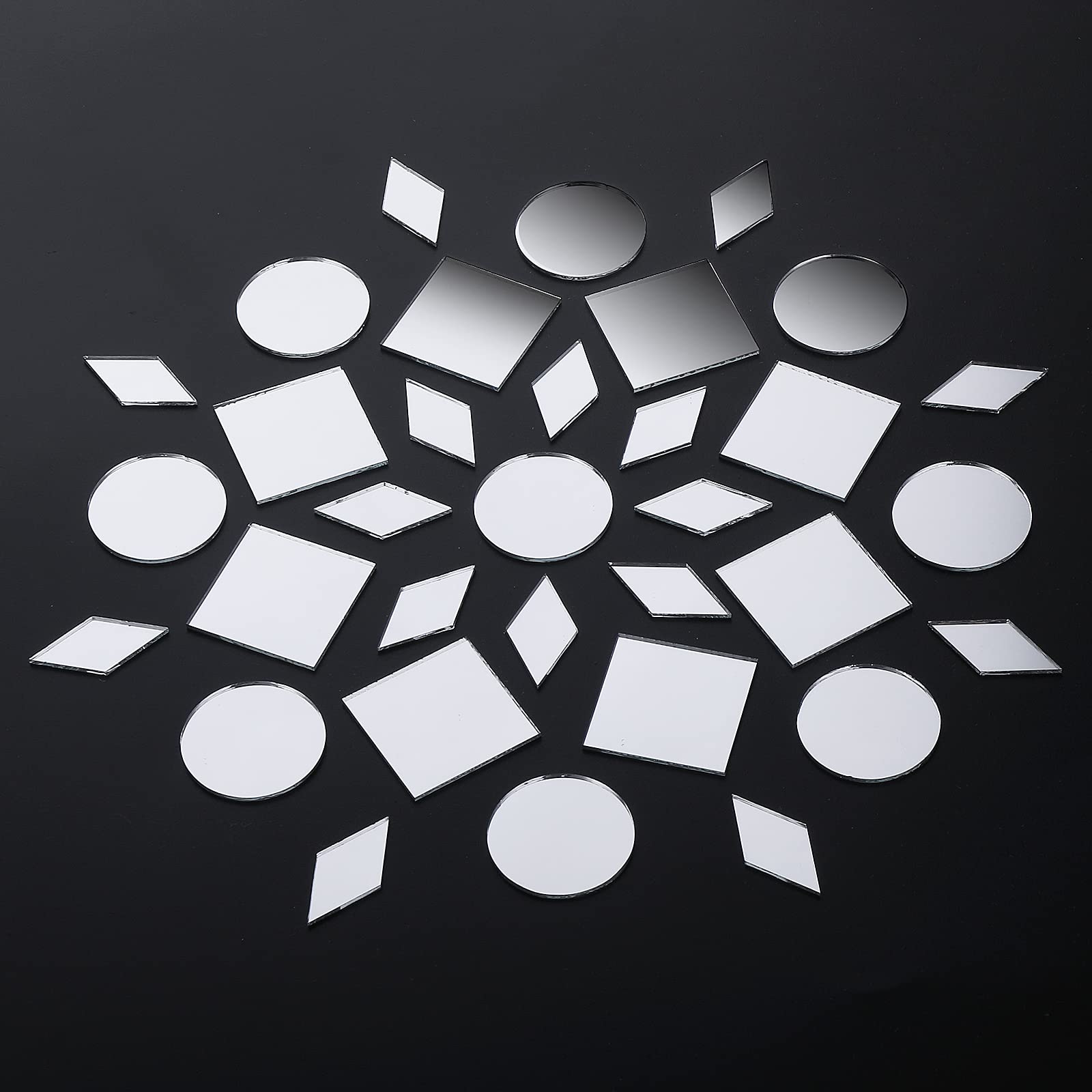Prasacco 120 Pcs Small Mirrors for Crafts, 3 Shapes Mirror Pieces for Crafts, Square Diamond Round Craft Mirror DIY Mirror Mosaic Tiles for Disco Ball Lamp Framing Decoration