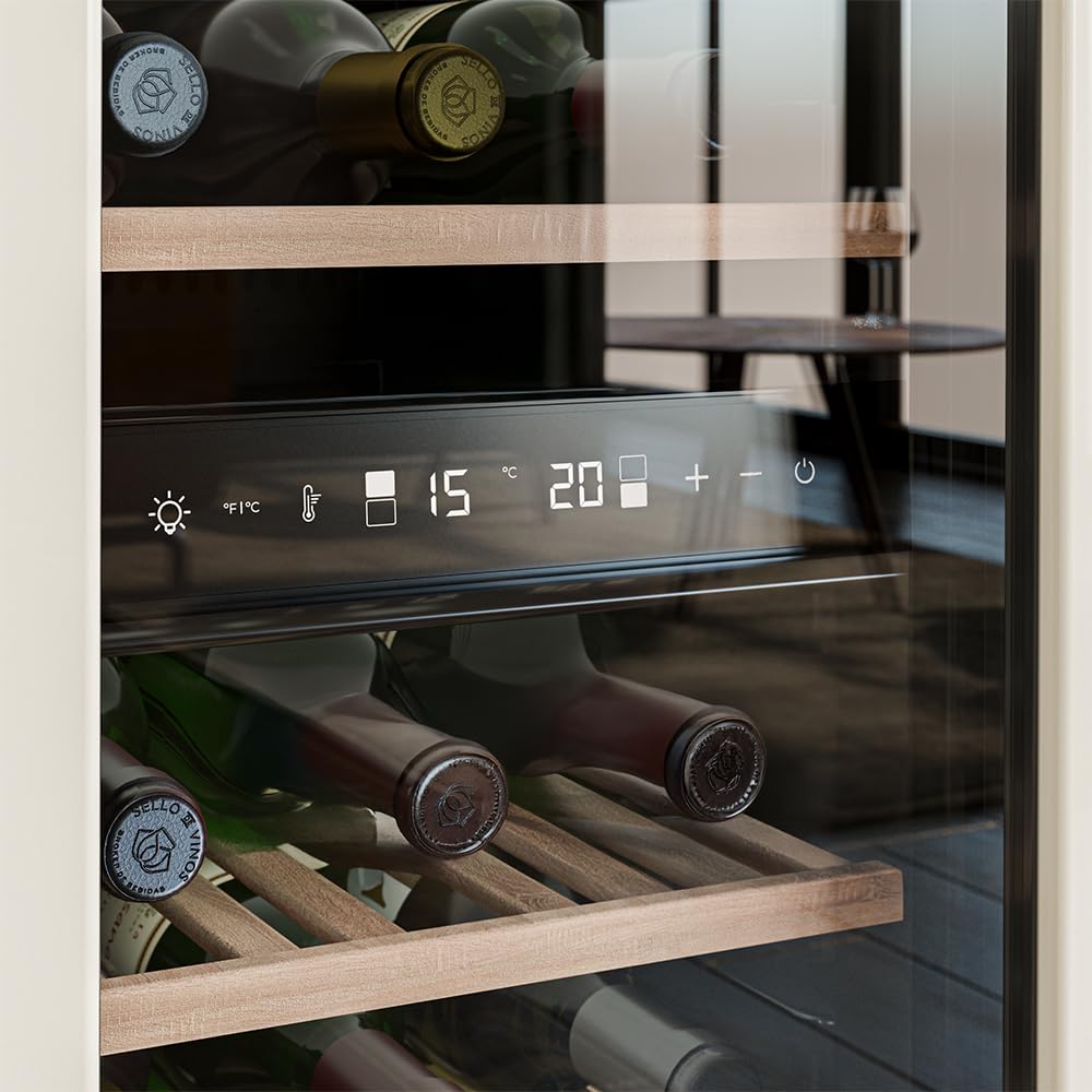 Cecotec Bolero Grandsommelier Origin Duo 30 Hit Green Weinkühlschrank 30 Flaschen 2 Temperaturzonen NoFrost LED-Steuerung Holzregale