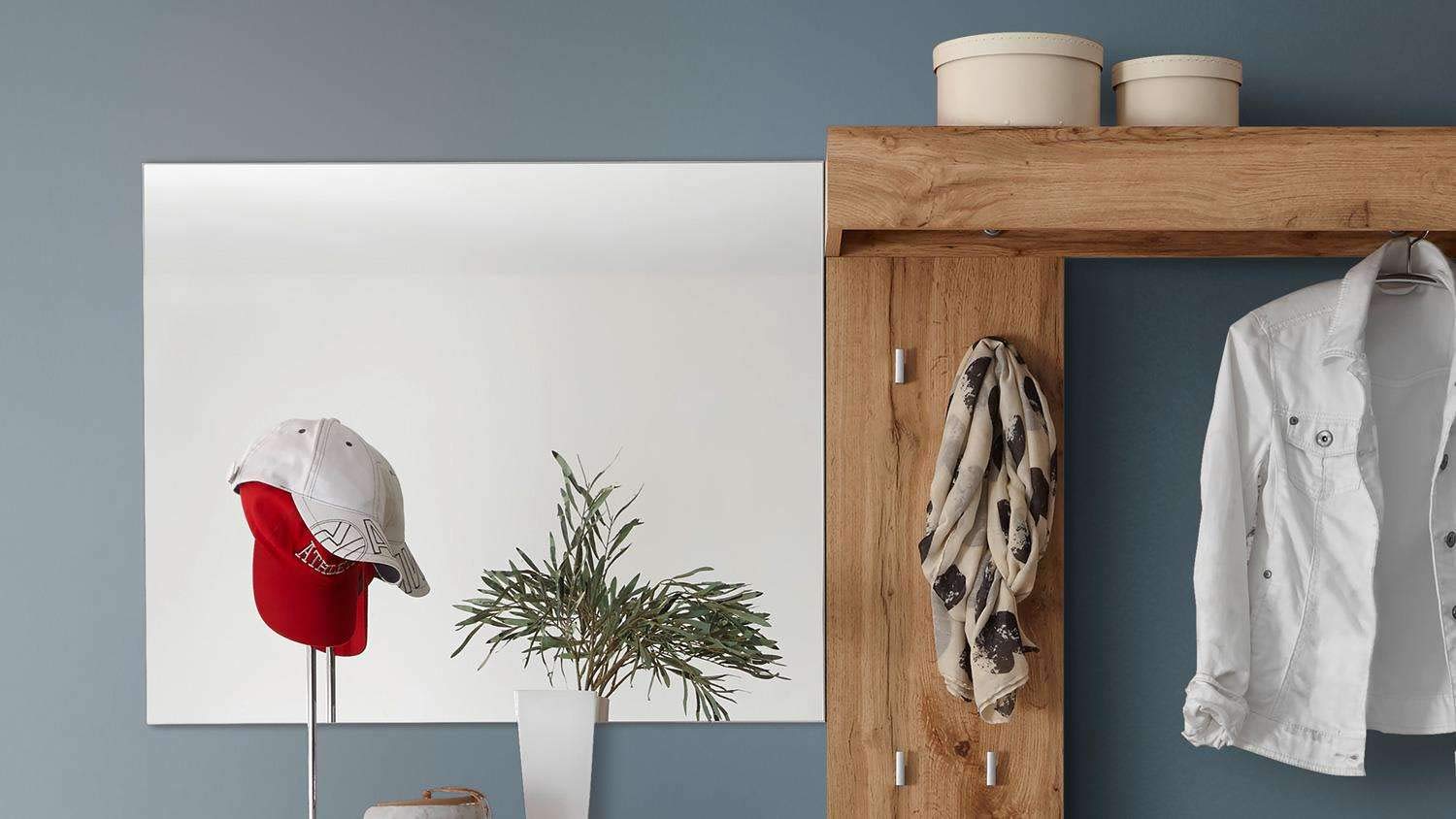 AVANTI TRENDSTORE - Milani - Guardaroba compatto in legno laminato di colore bianco/quercia selvaggia. Ideale per l'ingresso. Dimensioni LAP 177x195x32 cm