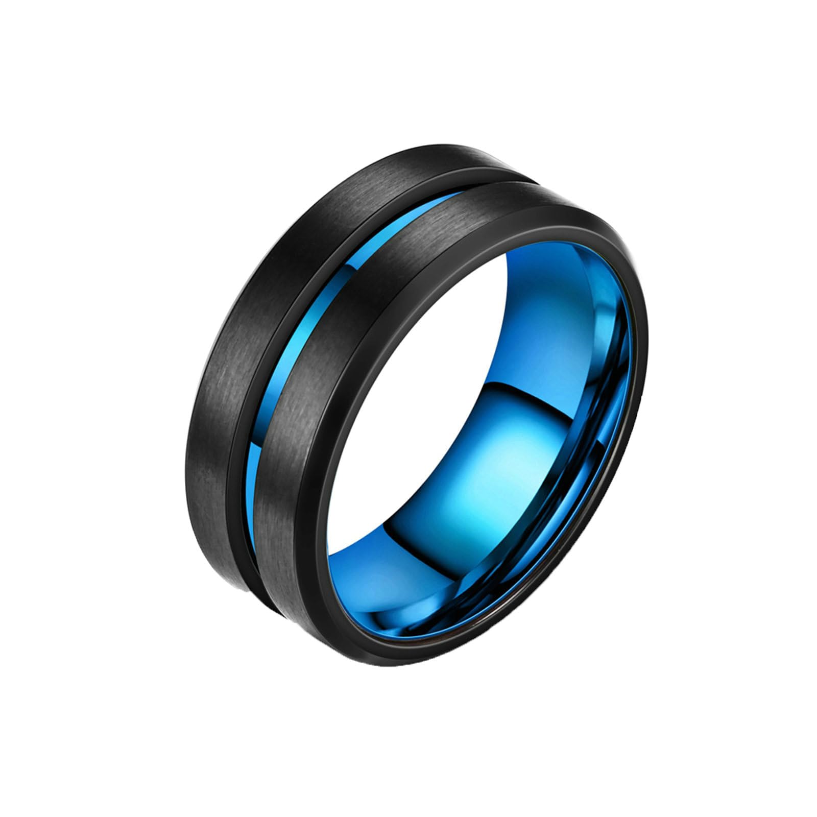 Rings for Men Stainless Steel, Black Ring 8MM Matte Finished with Groove Rings Size 6-12