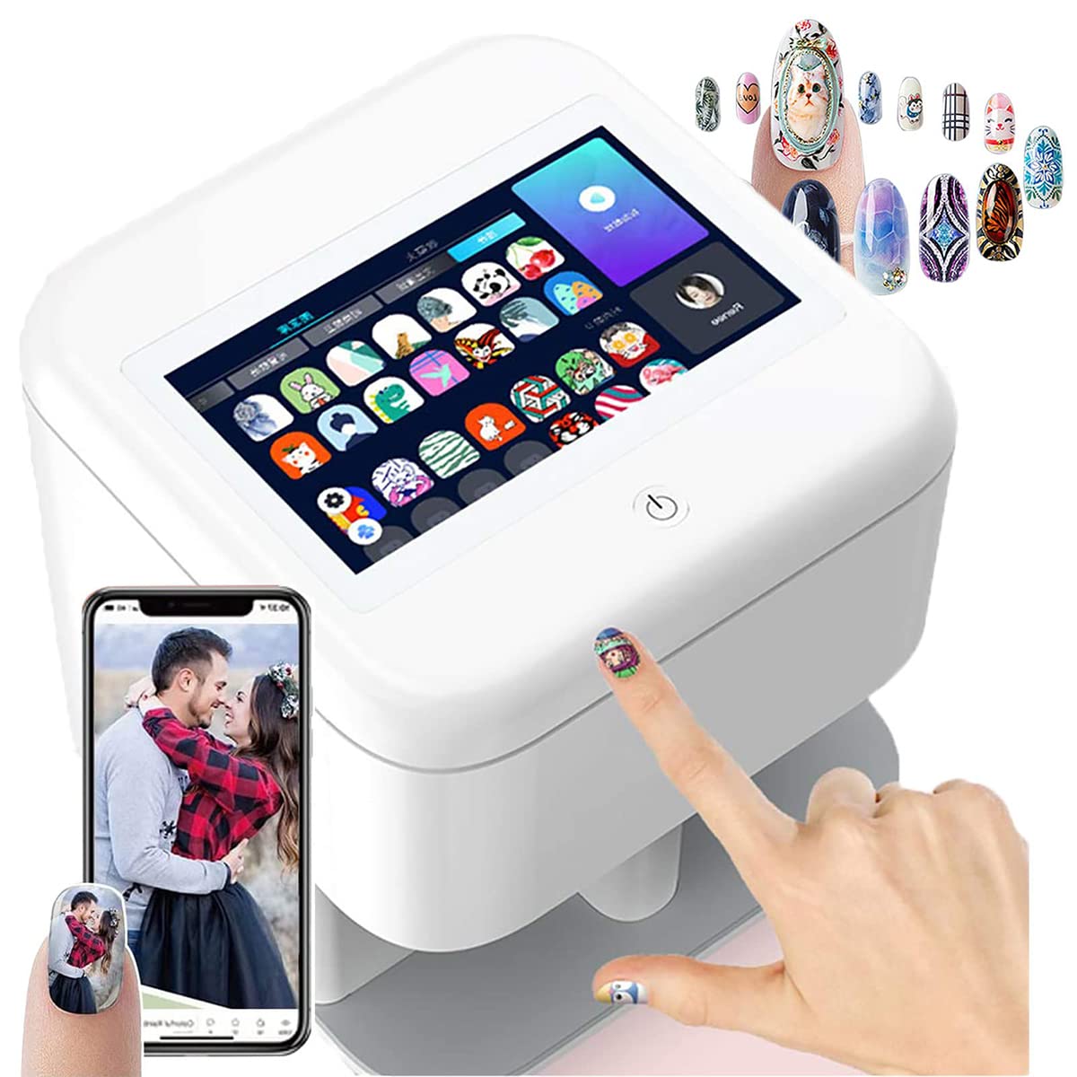JODAIS Smart Nail Printer, 3D Nail Art Printer + Ai Recognition Of Nail Face, 1024 X 600 Pixels Display Resolution, Upport Diy/App/Wifi/USB, For Kid/Nail Studio/Manicurist, Attract Customers