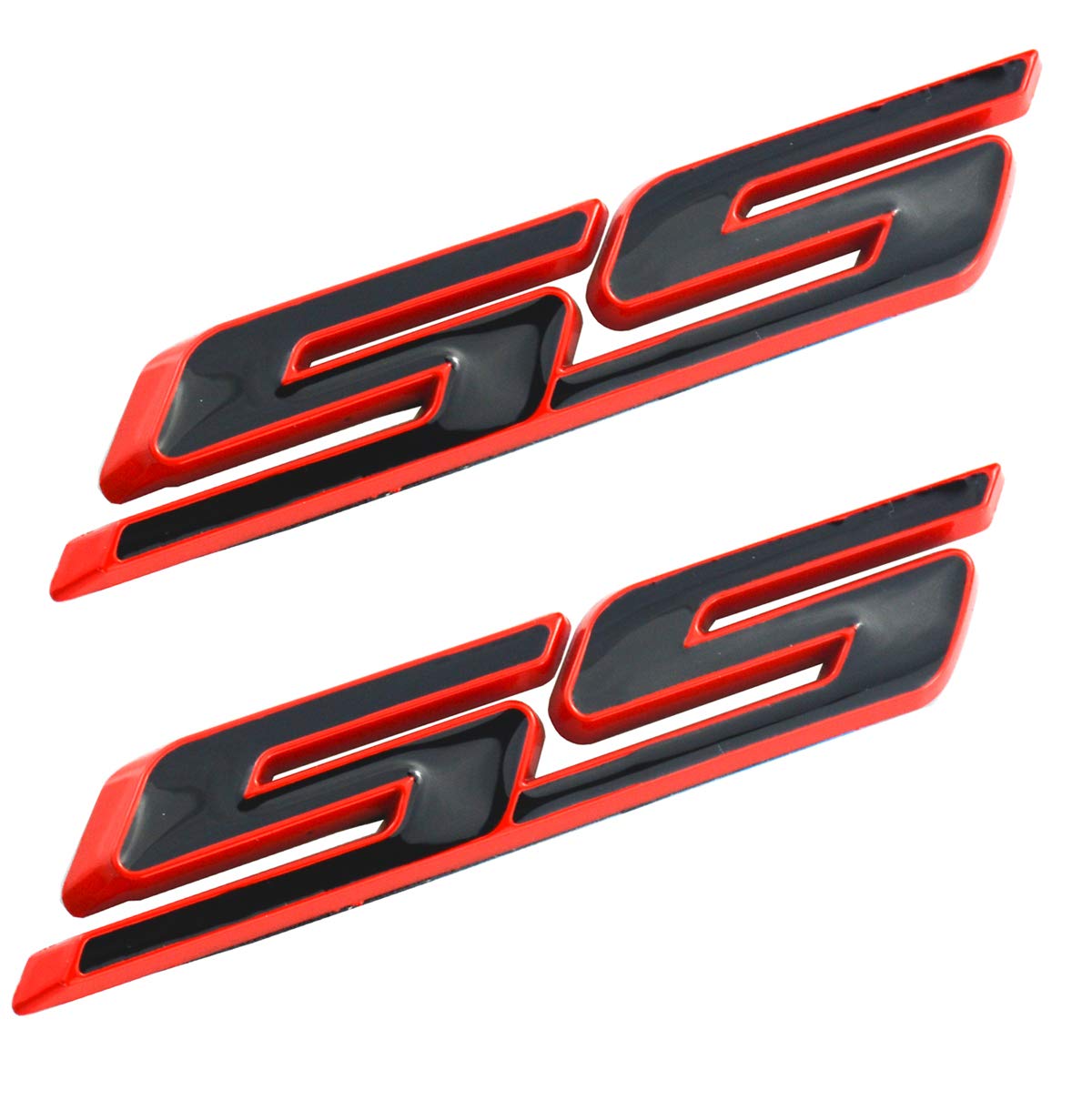 2pcs SS Emblems ABS Sticker 3D Logo Replacement for Impala Cobalt Camaro 2010 2011 2012 2013 2014 2015 2016 2017. (Red/Black)