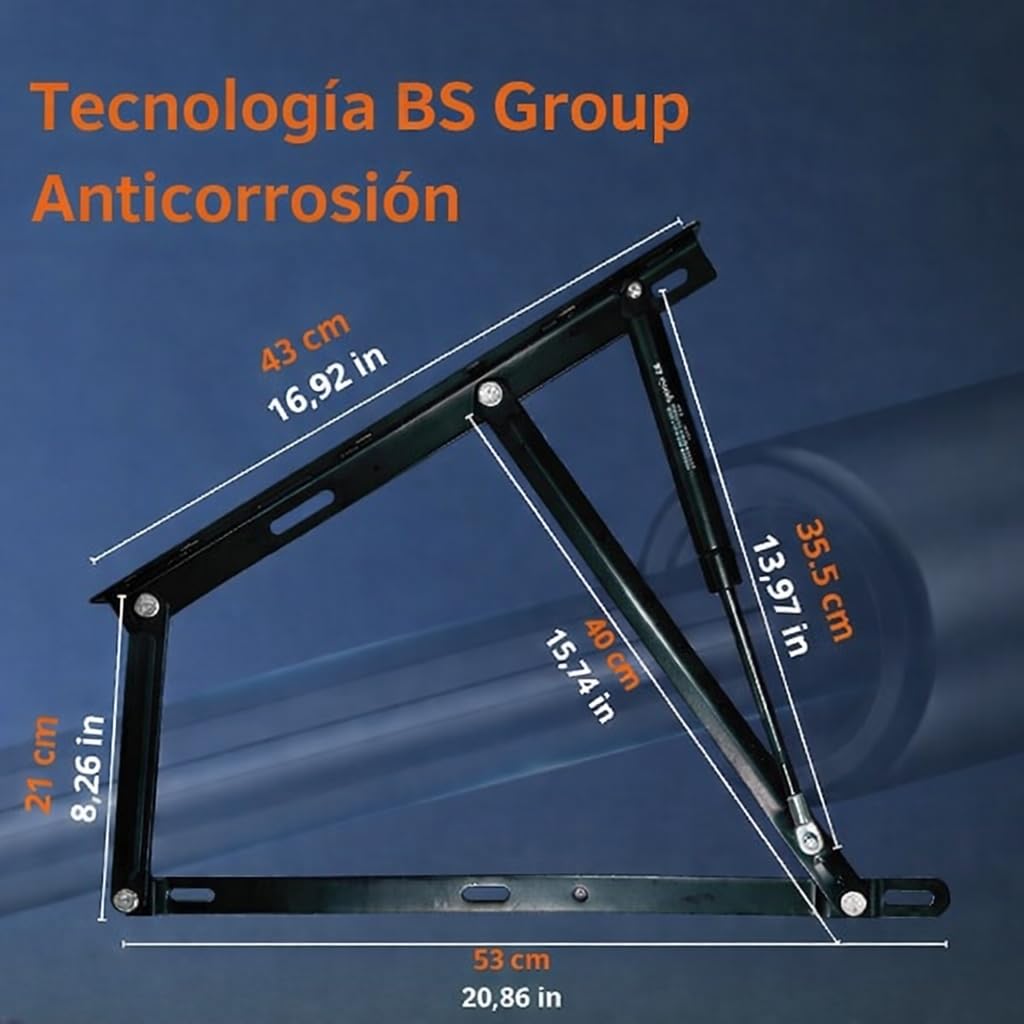 Bisagra Elevable con Pistón de Gas para Canapé Abatible, 150-1800N, Herraje Reforzado, Sistema Hidráulico Resistente, Amortiguador para Cama con Arcón (1250N)