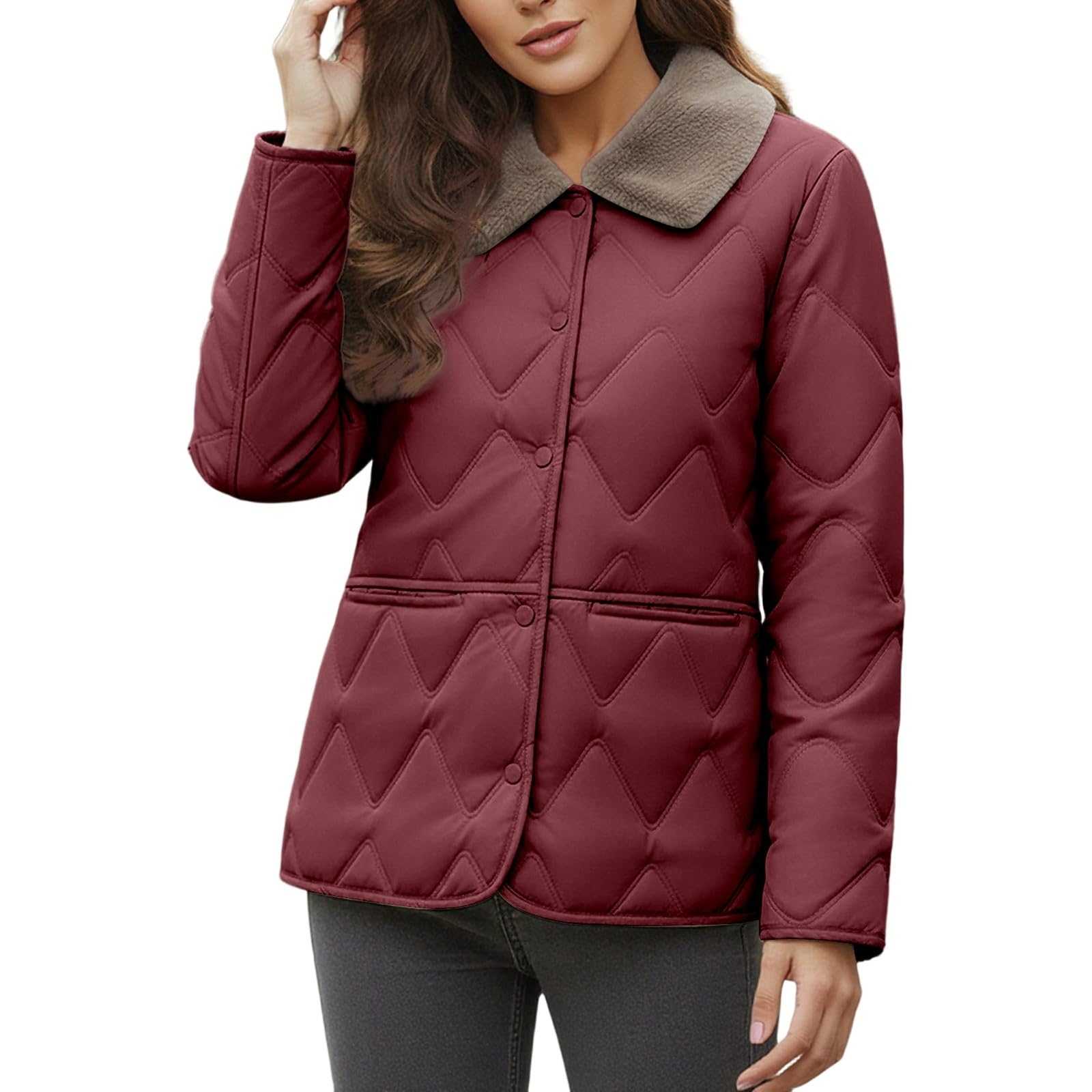 Chaqueta Mujer Abrigo Entretiempo Invierno Cazadora Plumiferos，Abrigo corto grueso con ribete sintético chaqueta acolchada mujer perfecto para el frío diario ofrece comodidad y estilo en oficina o ac