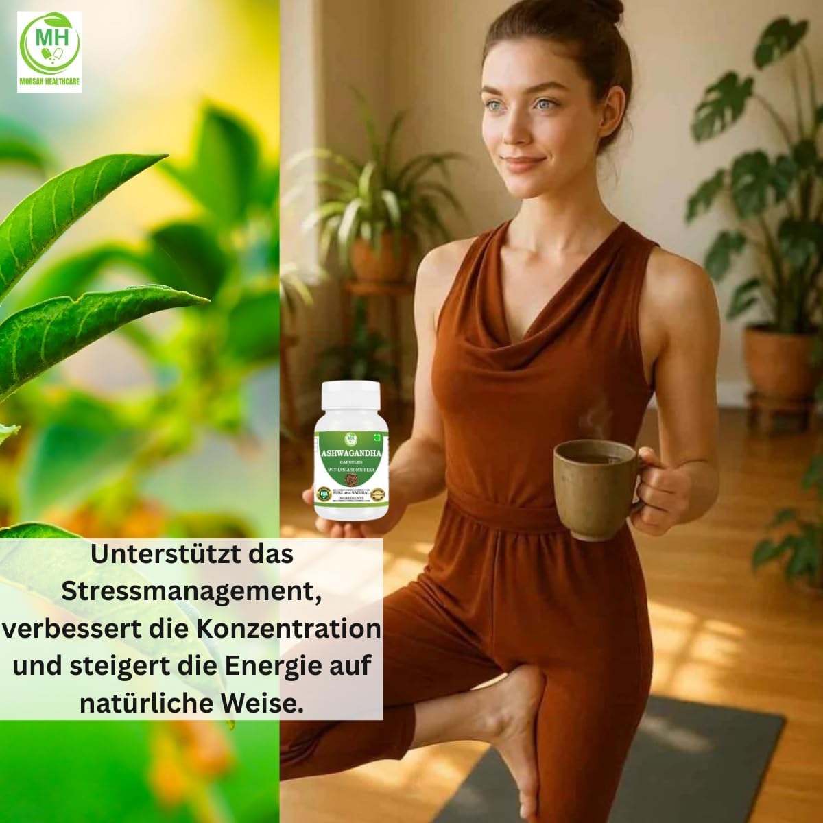 Cápsulas de Ashwagandha Morsan Healthcare | Extracto de Withania Somnifera | 500 mg por cápsula | Sin OGM, Veganas y Sin Gluten | 240 Cápsulas Veganas | Pack de 4 Frascos