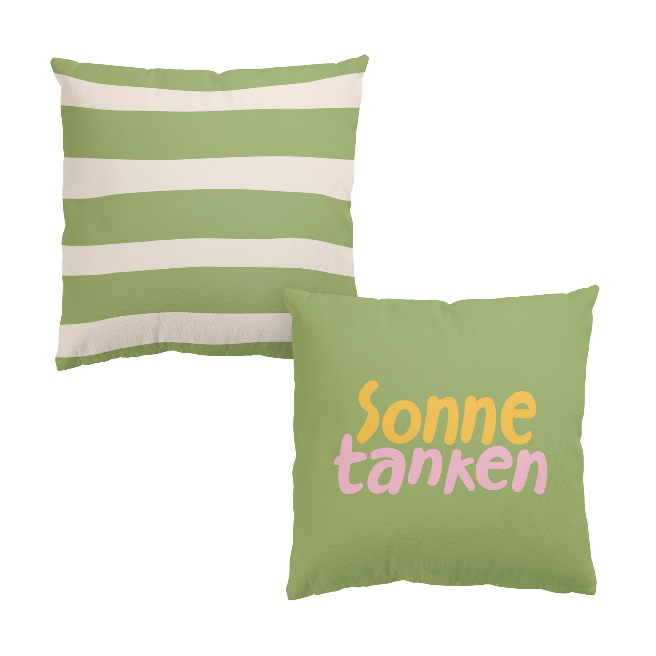 Deko Kissenhülle 2er Set drinnen/Indoor waschbar Sprüche ohne Füllung Zierkissen - Made in Germany - Streifen Bezug grün Sofakissen Pop Art Indoor Sofa Bett 1262