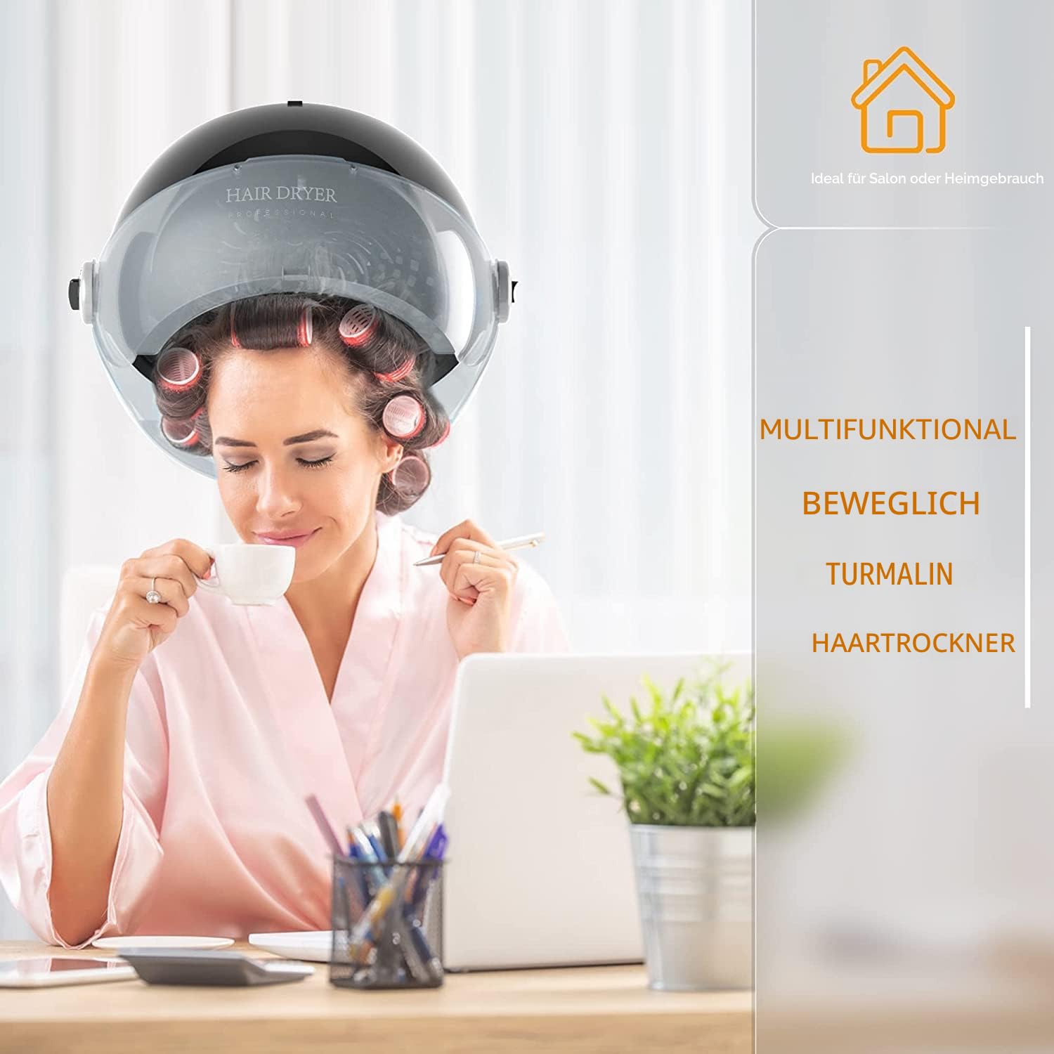 Stehender Haartrockner Haubentrockner für Afrohaar, ionischer Kapuzenfön, verstellbare Haartrocknerhaube Schwarz