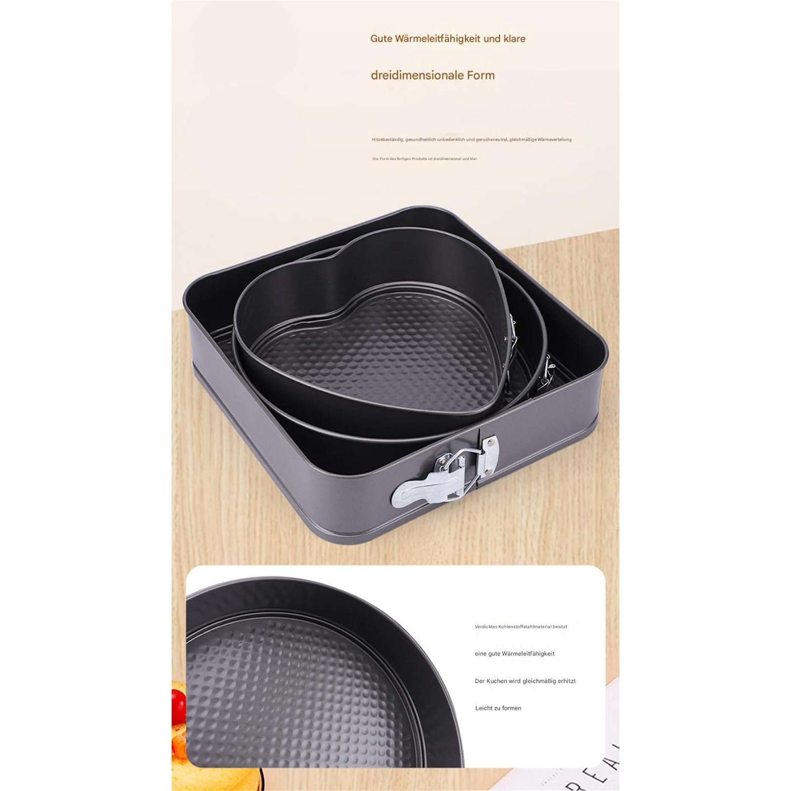 Springform Set Rund Quadratisch Herz Kuchenform Backform Tortenform Blechkuchen Springform (A)