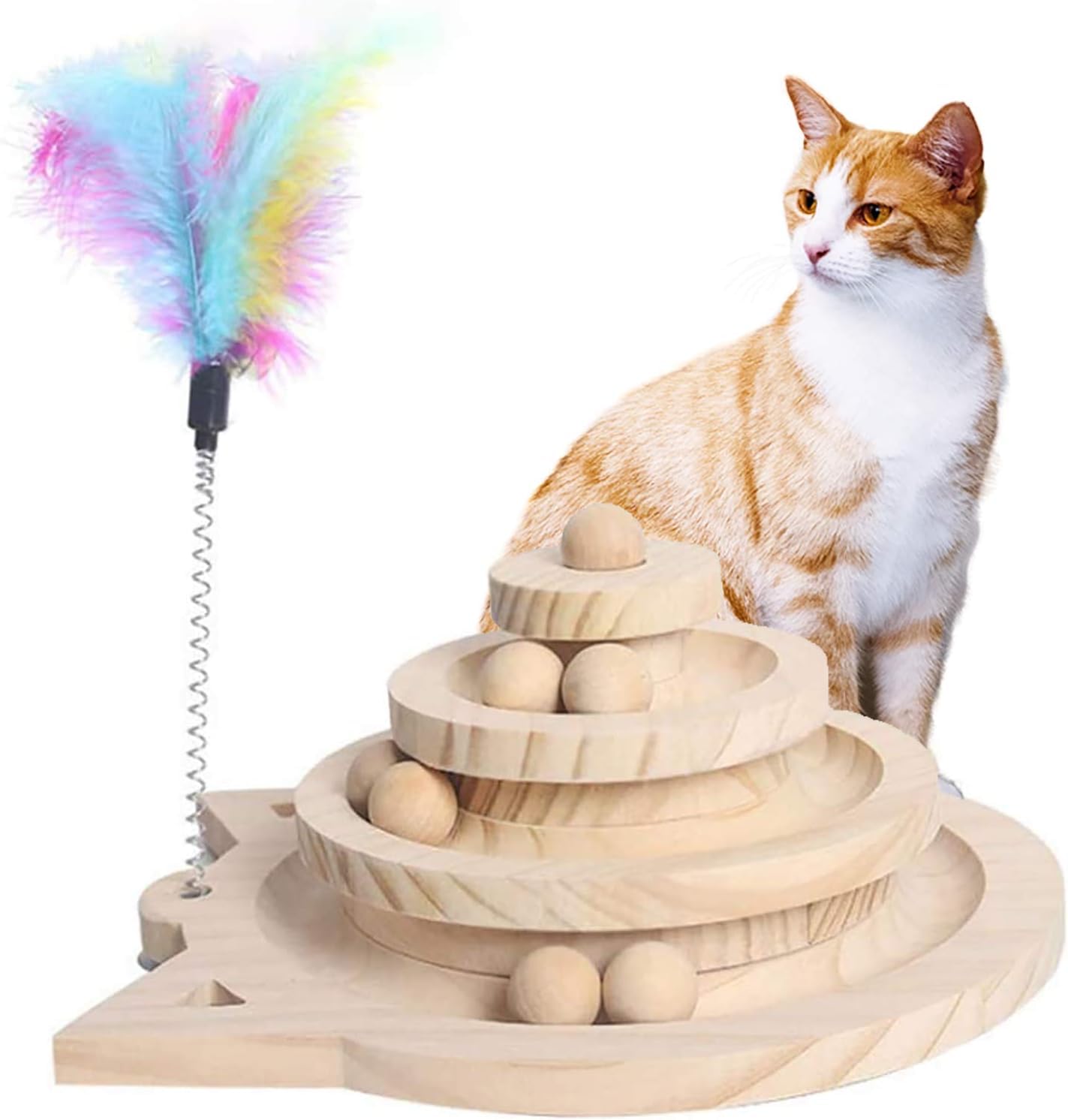 26個セット 仕入れ 猫型回転ボールタワー(3段)羽根付き Amazon | Zorimu猫玩具木制 3 段回転ボールタワー 遊び盤付き 羽根付き