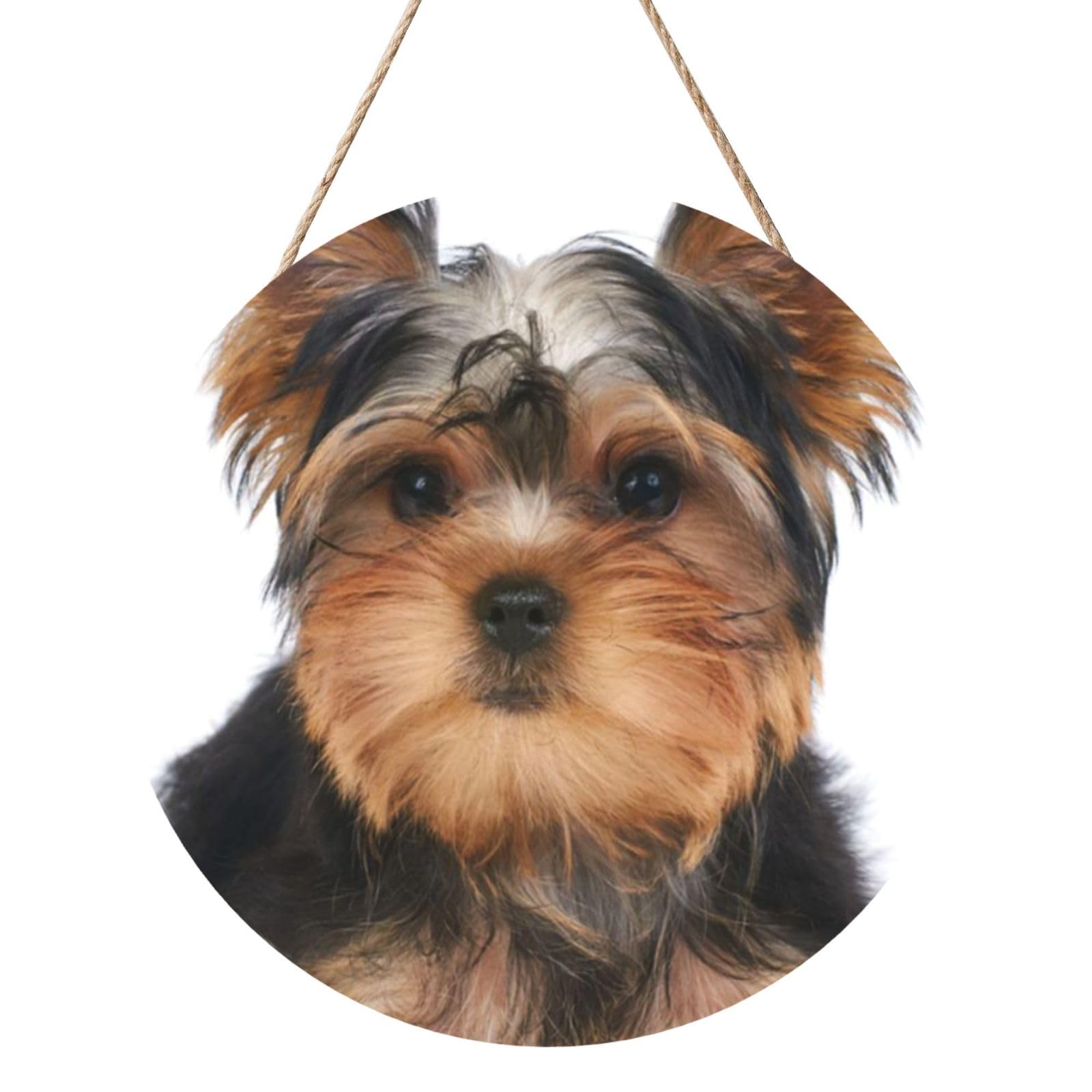 InOmak Yorkshire Terrier Lies On White, Round Wood Panel Painting 12 in, Wall Hanging Painting For Home