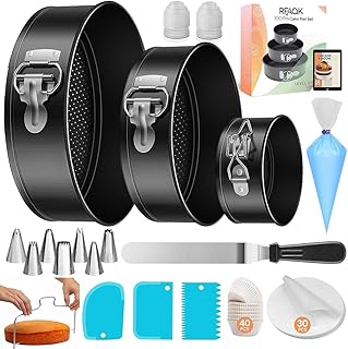 RFAQK 100PCs Cake Pan Sets for Baking + Cake Decorating Kit: 3 Non-Stick Springform Pans Set (4, 7, 9 inches), Piping Tip...