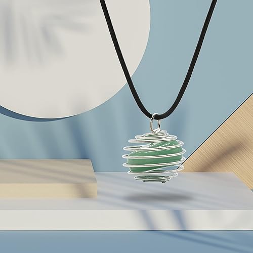 Colgante de cadena estético de regalo para mujer cuentas redondas de cristal cuentas de jaula de piedra colgantes de hierro joyería en espiral