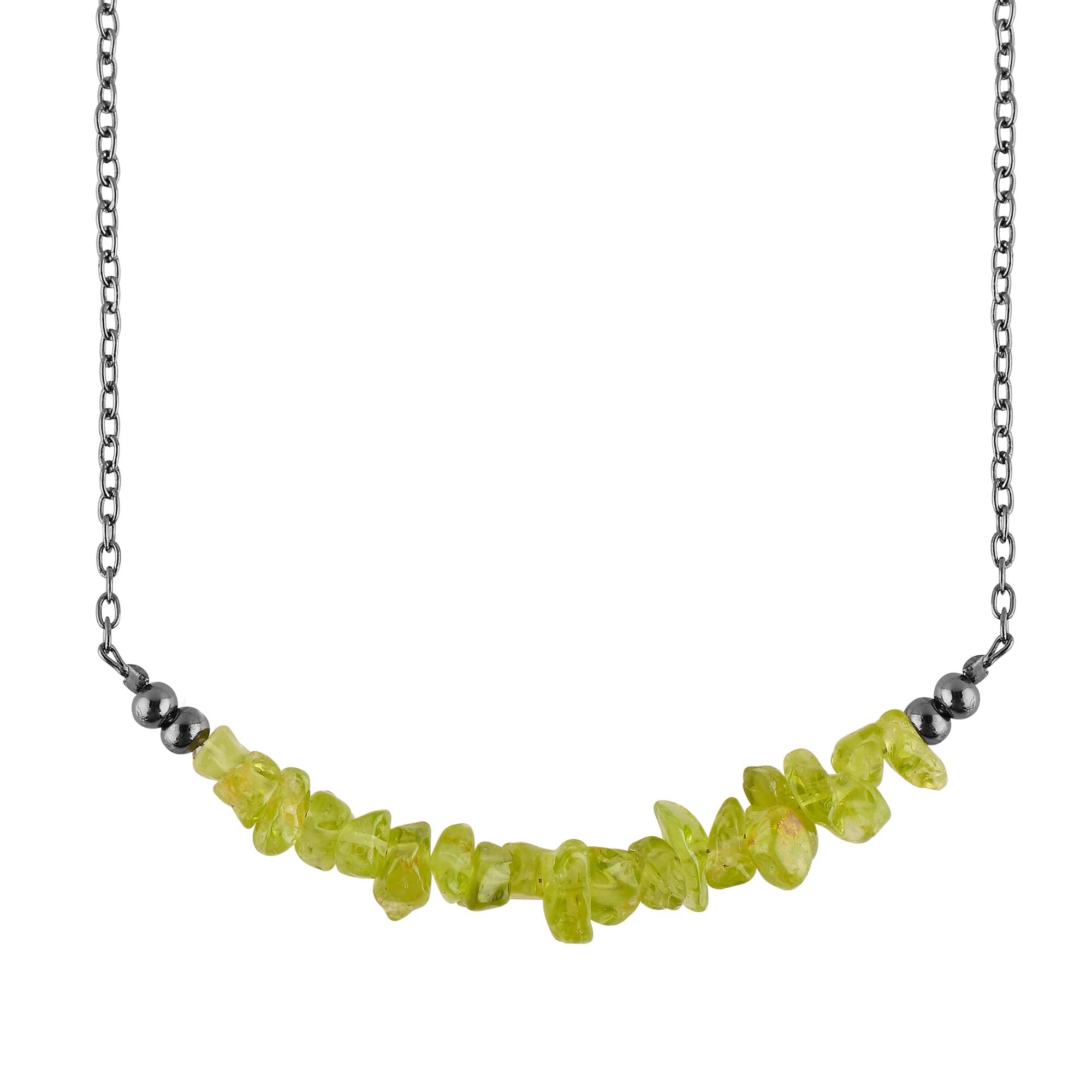 TGH Natural Gemstone Chip Bar Necklace for Women - Healing Crystal Stone Jewelry - 16+2 Inch Black Plated Adjustable Chain