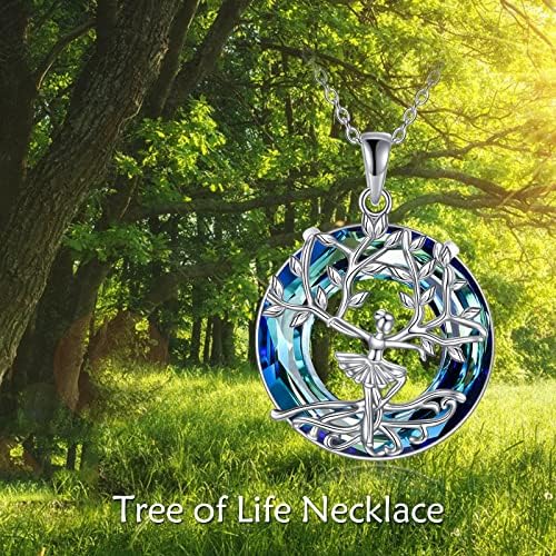 YFN Crystal Necklace Sterling Silver Ballet/Gymnastics/Cheerleader Pendant Tree of Life Jewelry Gifts for Women Girls