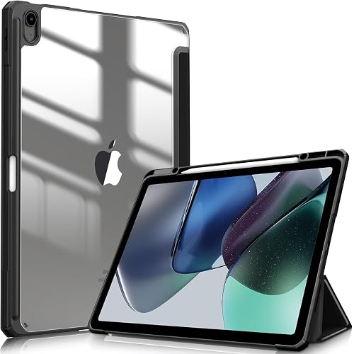 Fintie Slim Clear Case for iPad Air 13-inch M4/M3/M2 (2026/2025/2024) | Slim Hybrid, Shockproof Hard PC Back Cover, Pencil Holder, Viewing & Typing Angles, Auto Sleep/Wake, Black